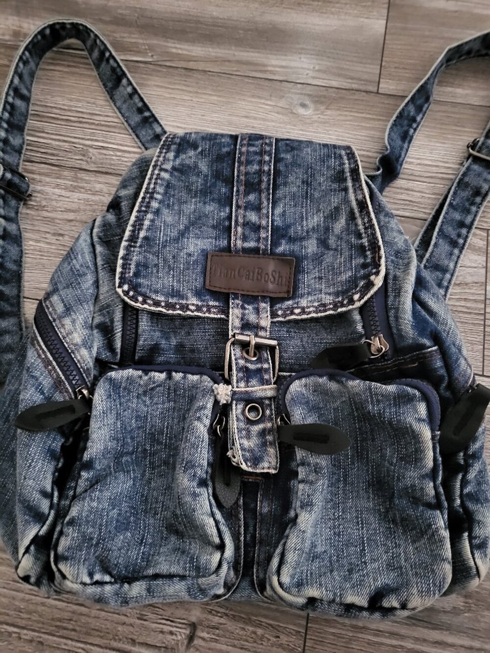 Acid Wash Denim Mini Backpack Rucksack - Picture 3 of 16